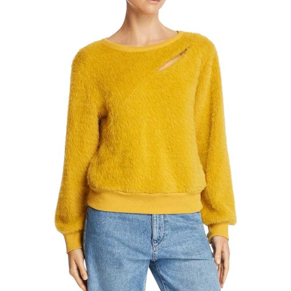 J.O.A. Mustard Faux-Fur Textured Sweater, M